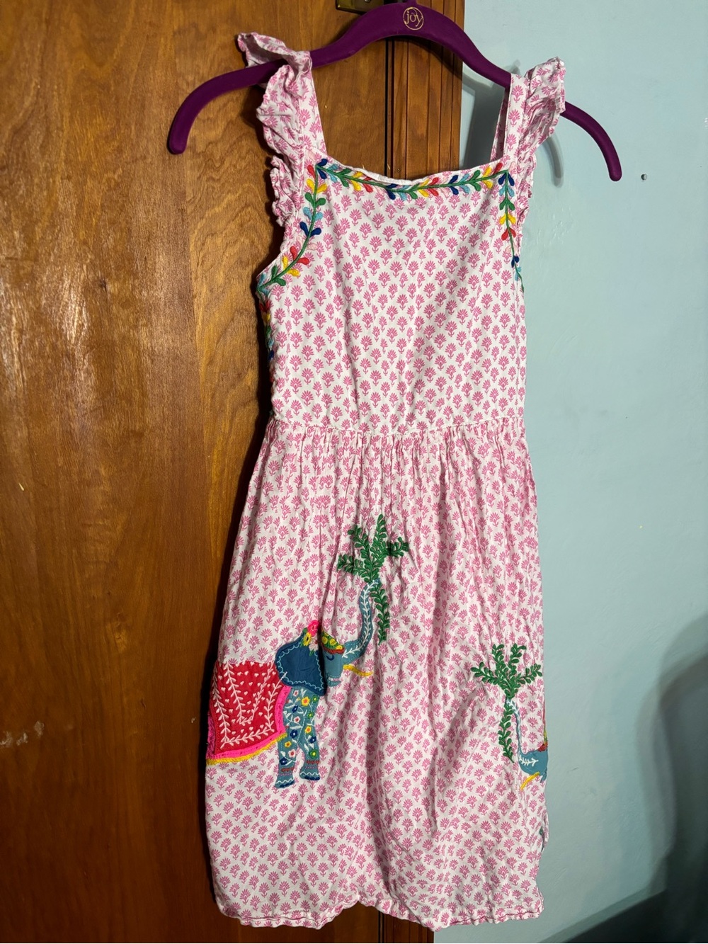 Mini Boden Girls Pink Elephant Embroidered Dress Size 9-10Years Kids